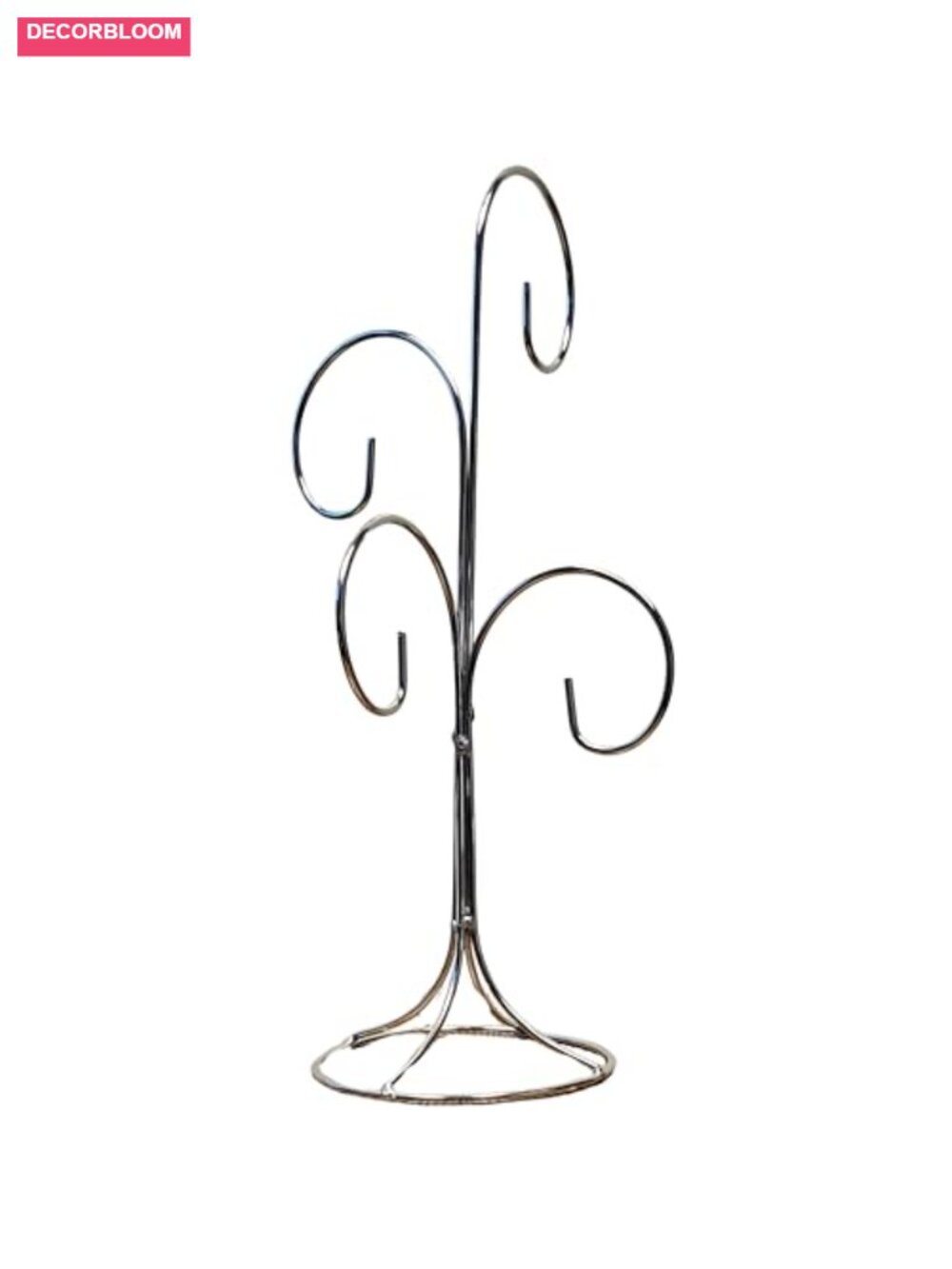 4-Ornament Christmas Display Stand Chrome Metal Tree Holder 13" H